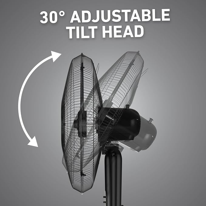 18 Inch Oscillating Stand Fan 3 Speed Powerful Airflow Adjustable Height 30 Degree Tilt Wide Angle Cooling Quiet Operation