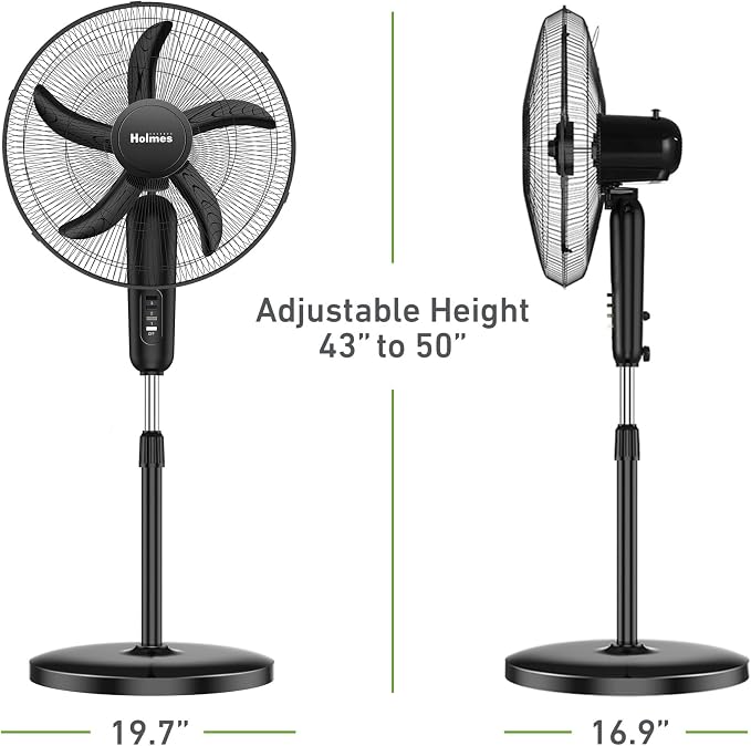 18 Inch Oscillating Stand Fan 3 Speed Powerful Airflow Adjustable Height 30 Degree Tilt Wide Angle Cooling Quiet Operation