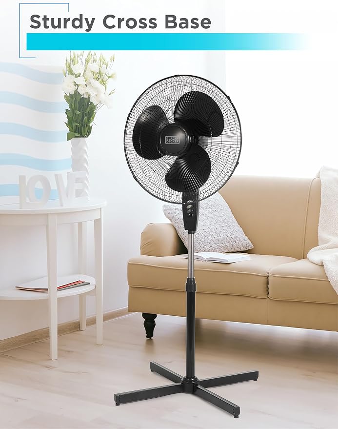 18-Inch Pedestal Fan, BFP18SXB, Oscillating Fan for Home and Office, Standing Fan with 3 Speed Settings, Height Adjustable