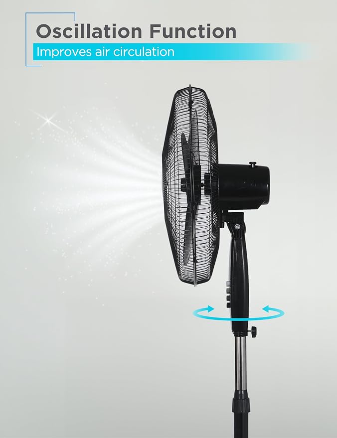 18-Inch Pedestal Fan, BFP18SXB, Oscillating Fan for Home and Office, Standing Fan with 3 Speed Settings, Height Adjustable