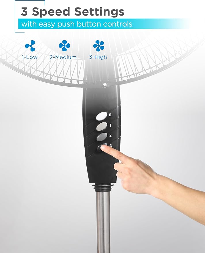 18-Inch Pedestal Fan, BFP18SXB, Oscillating Fan for Home and Office, Standing Fan with 3 Speed Settings, Height Adjustable