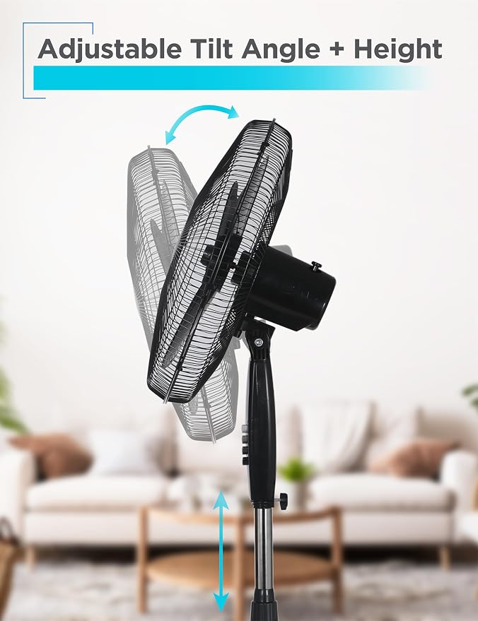 18-Inch Pedestal Fan, BFP18SXB, Oscillating Fan for Home and Office, Standing Fan with 3 Speed Settings, Height Adjustable
