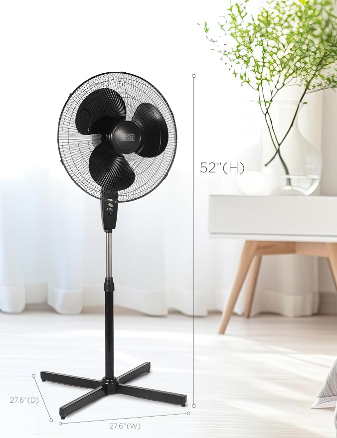 18-Inch Pedestal Fan, BFP18SXB, Oscillating Fan for Home and Office, Standing Fan with 3 Speed Settings, Height Adjustable
