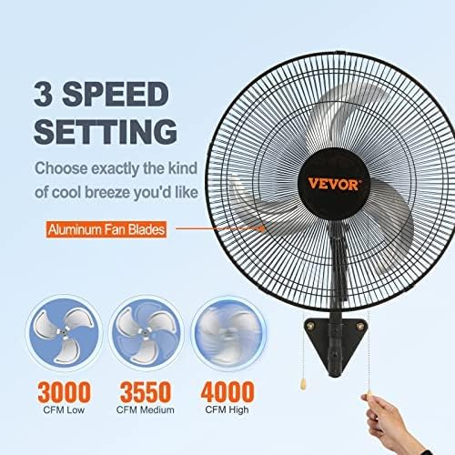 18 inch Wall Mount Fan Oscillating, 3-speed High Velocity Max. 4000 CFM Industrial Wall Fan for Indoor, Commercial