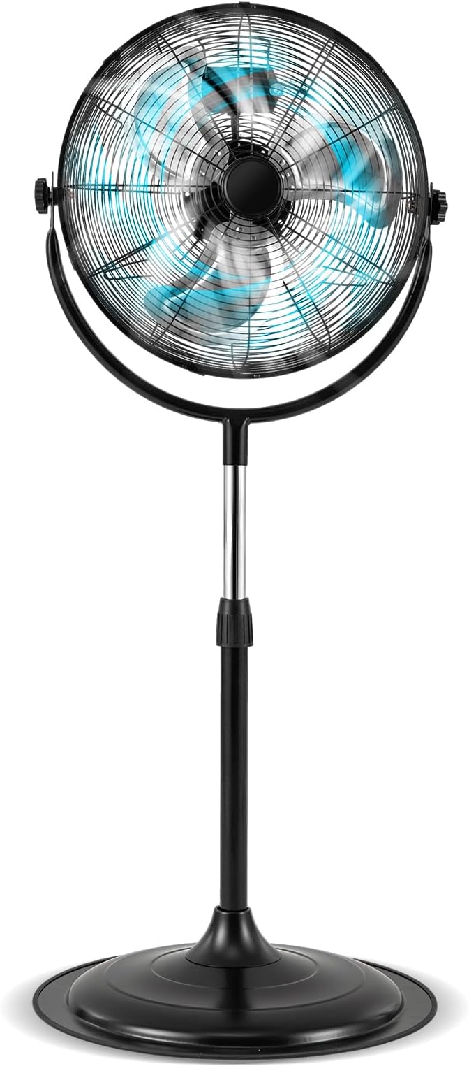 18" Industrial Pedestal Fan, 3 Speeds Commercial Standing Fan with Adjustable Height, Vertical Oscillating Function, Powerful