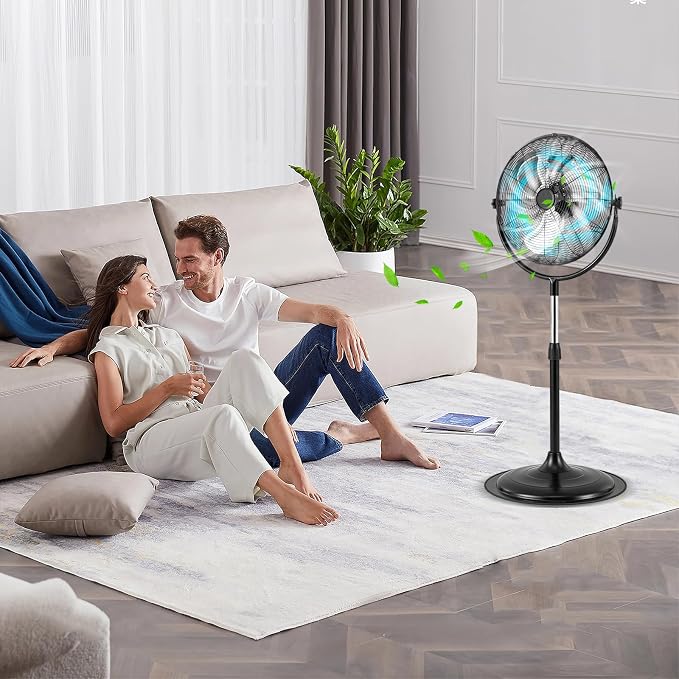18" Industrial Pedestal Fan, 3 Speeds Commercial Standing Fan with Adjustable Height, Vertical Oscillating Function, Powerful