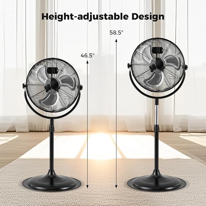 18" Industrial Pedestal Fan, 3 Speeds Commercial Standing Fan with Adjustable Height, Vertical Oscillating Function, Powerful
