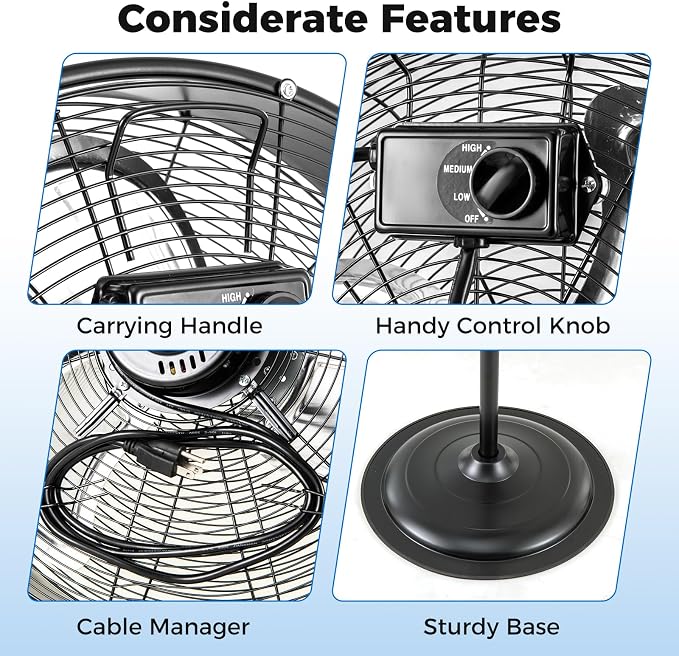 18" Industrial Pedestal Fan, 3 Speeds Commercial Standing Fan with Adjustable Height, Vertical Oscillating Function, Powerful