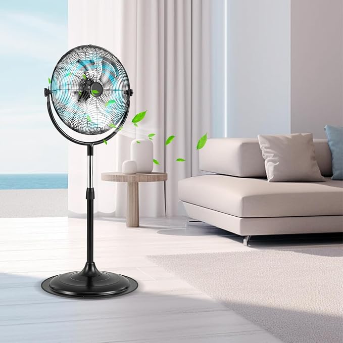 18" Industrial Pedestal Fan, 3 Speeds Commercial Standing Fan with Adjustable Height, Vertical Oscillating Function, Powerful