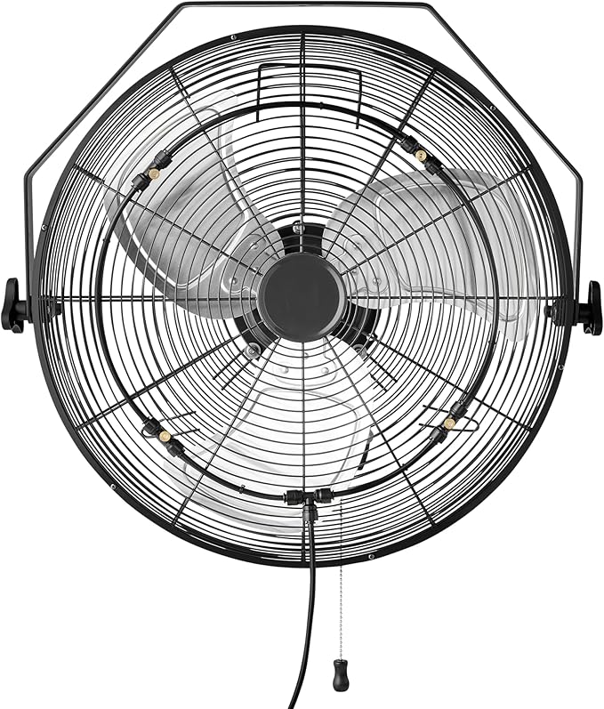 18" Outdoor Heavy-Duty Misting Fan, Wall-Mounted, Industrial, Waterproof (IP44), With Tilt Head, Metal Blades