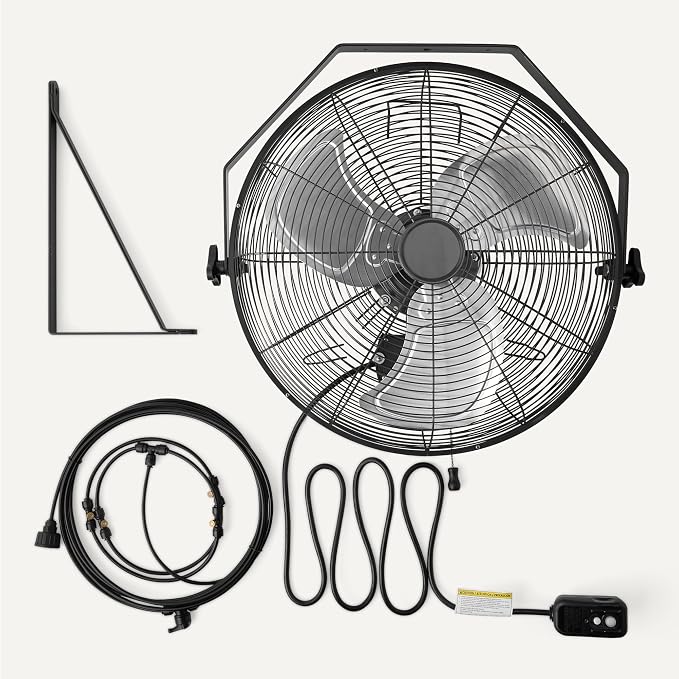 18" Outdoor Heavy-Duty Misting Fan, Wall-Mounted, Industrial, Waterproof (IP44), With Tilt Head, Metal Blades, alternate view