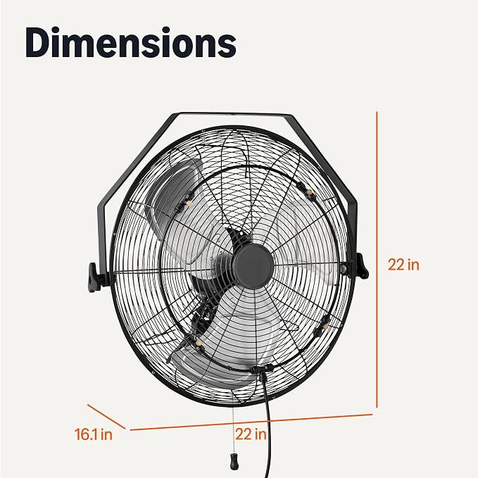 18" Outdoor Heavy-Duty Misting Fan, Wall-Mounted, Industrial, Waterproof (IP44), With Tilt Head, Metal Blades, alternate view