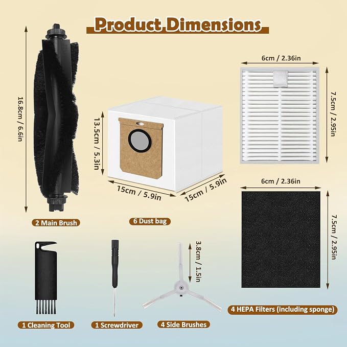 18 Pack L60 Accessories Kit Replacement Compatible with L60 / L50 Robot Vacuum, Accessories Kit 2 Roller Brush, 4 Side