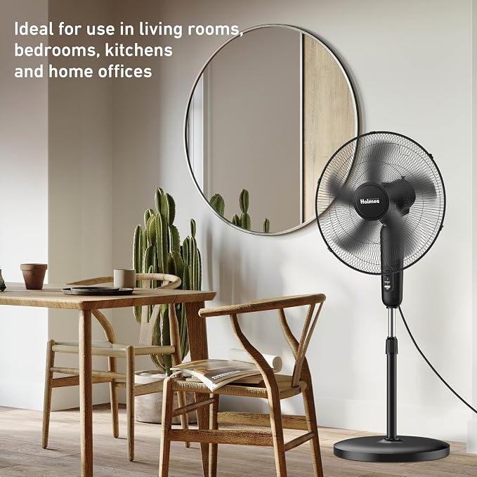 18" Stand Fan, 80° Oscillation, 3 Speeds, 5 Blades, Adjustable Height, 30° Head Tilt, Ideal for Home, Bedroom or Office