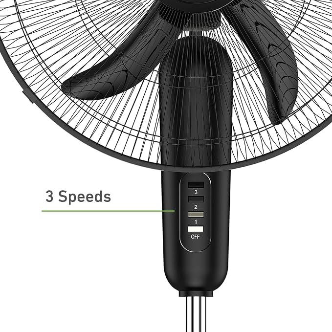 18" Stand Fan, 80° Oscillation, 3 Speeds, 5 Blades, Adjustable Height, 30° Head Tilt, Ideal for Home, Bedroom or Office