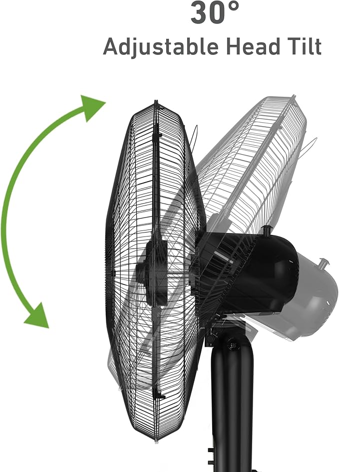 18" Stand Fan, 80° Oscillation, 3 Speeds, 5 Blades, Adjustable Height, 30° Head Tilt, Ideal for Home, Bedroom or Office