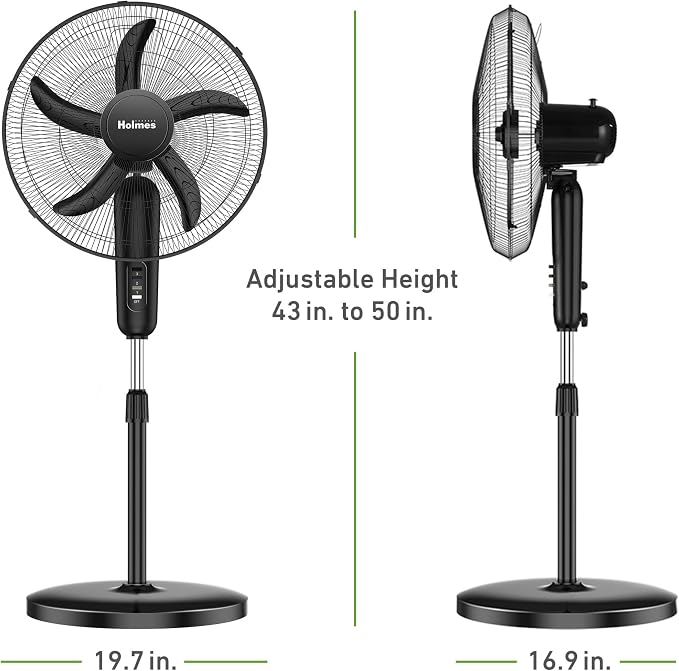 18" Stand Fan, 80° Oscillation, 3 Speeds, 5 Blades, Adjustable Height, 30° Head Tilt, Ideal for Home, Bedroom or Office