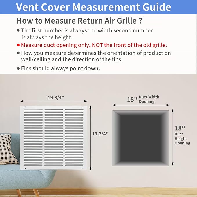 18"W x 18"H [Duct Opening Size] Steel Return Air Grille, Air Return Vent Cover for Ceiling and Sidewall - HVAC Air Vent