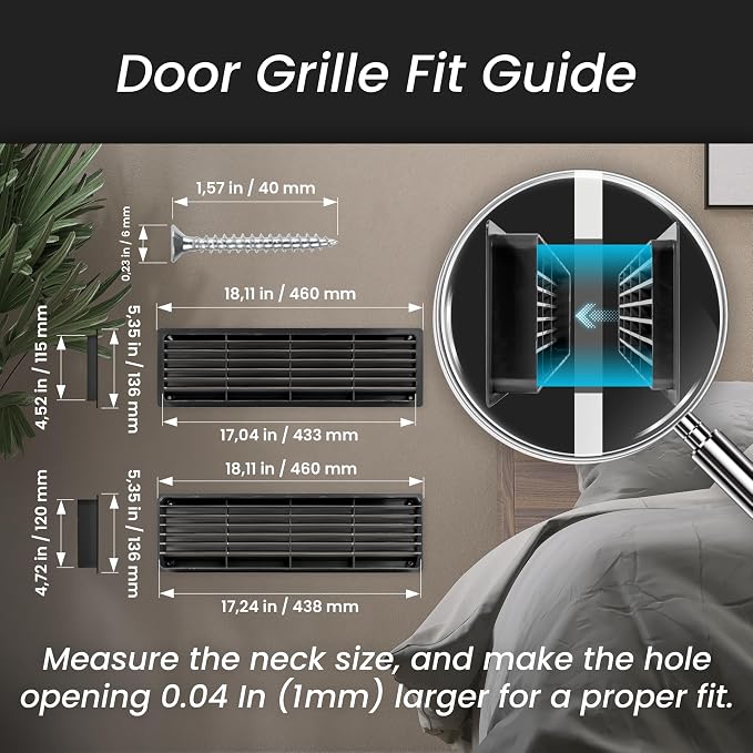 18" x 5" Inch (Outer Size) Black Plastic Louvered Door Vents for Interior Doors – 2 Sided Two Way Door Air Return and Intake
