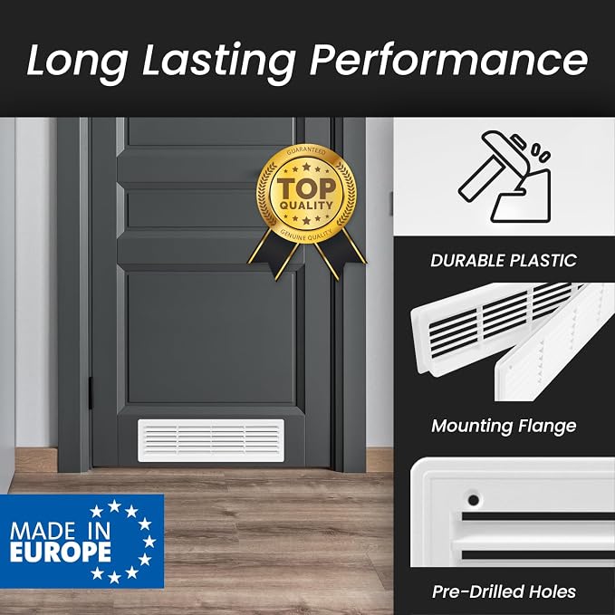 18" x 5" Inch (Outer Size) Black Plastic Louvered Door Vents for Interior Doors – 2 Sided Two Way Door Air Return and Intake