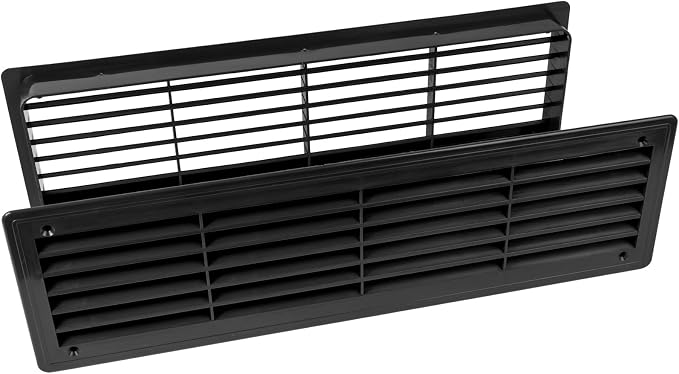 18" x 5" Inch (Outer Size) Black Plastic Louvered Door Vents for Interior Doors – 2 Sided Two Way Door Air Return and Intake