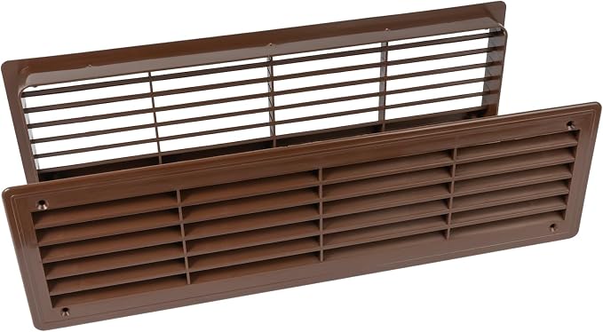 18" x 5" Inch (Outer Size) Pack of 2 Brown Plastic Louvered Door Vents for Interior Doors – 2 Sided Two Way Door Air Return