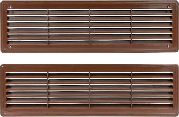 18" x 5" Inch (Outer Size) Pack of 2 Brown Plastic Louvered Door Vents for Interior Doors – 2 Sided Two Way Door Air Return