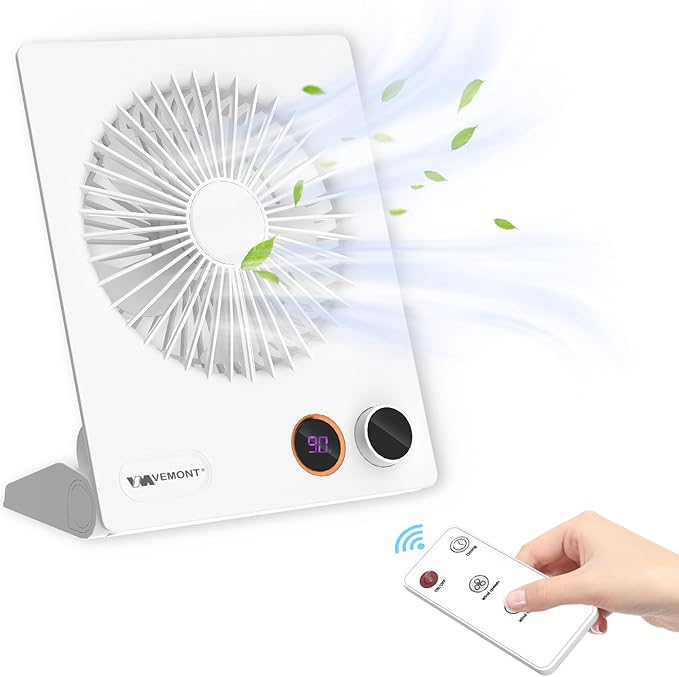 180°Foldable Portable Personal Fan Built-in 5000mAh Rechargeable Battery,Remote Control,Variable Stepless Speed.Hanging