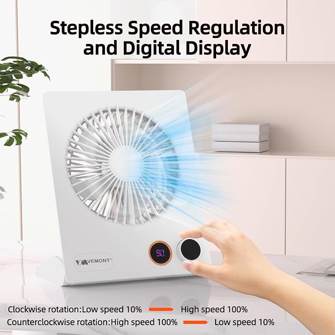 180°Foldable Portable Personal Fan Built-in 5000mAh Rechargeable Battery,Remote Control,Variable Stepless Speed.Hanging