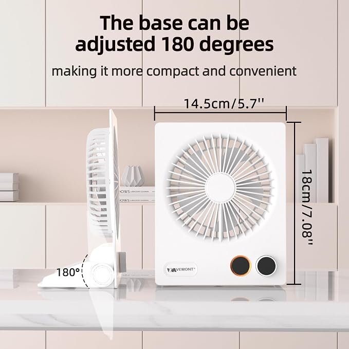 180°Foldable Portable Personal Fan Built-in 5000mAh Rechargeable Battery,Remote Control,Variable Stepless Speed.Hanging