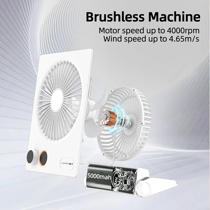 180°Foldable Portable Personal Fan Built-in 5000mAh Rechargeable Battery,Remote Control,Variable Stepless Speed.Hanging