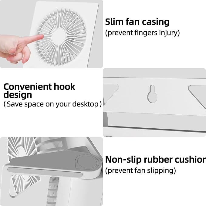 180°Foldable Portable Personal Fan Built-in 5000mAh Rechargeable Battery,Remote Control,Variable Stepless Speed.Hanging