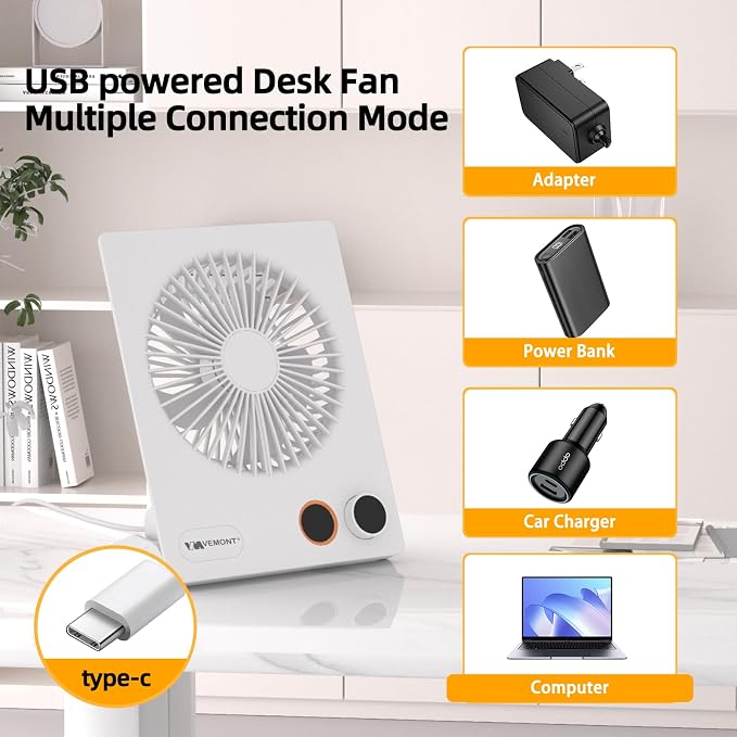 180°Foldable Portable Personal Fan Built-in 5000mAh Rechargeable Battery,Remote Control,Variable Stepless Speed.Hanging