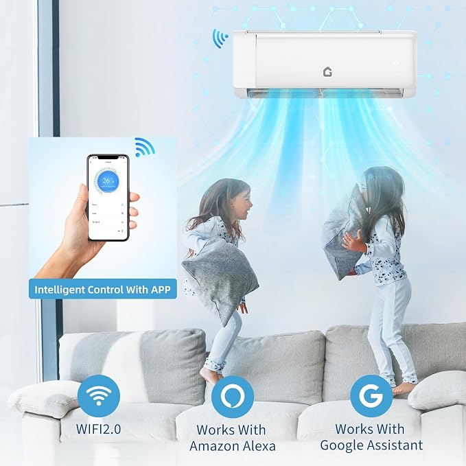 18000 BTU Mini Split AC/Heating System, 19 SEER2 Ductless Inverter Split Air Conditioner Unit with Heat Pump, 5 Modes