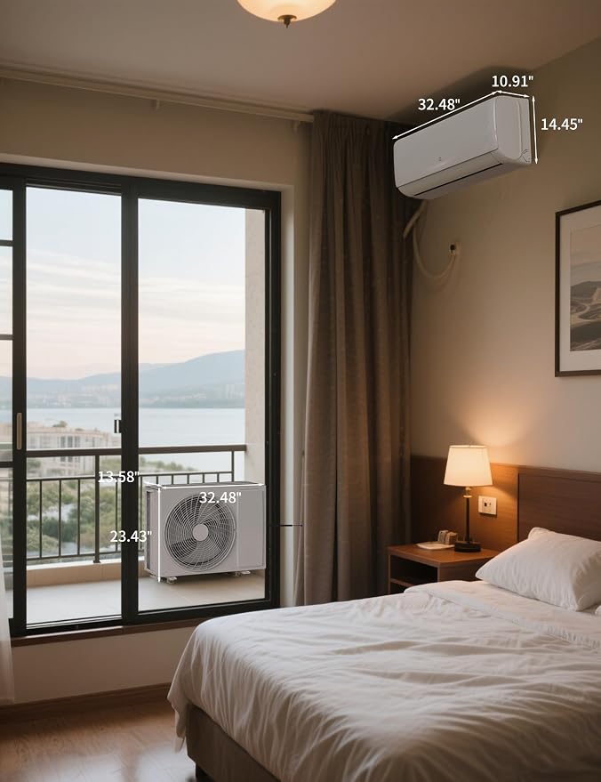 18000 Btu Mini Split AC Heating System, Wifi Enabled Mini Split Air Conditioner with 19 SEER2 Inverter, Heat Pump, 208-230V