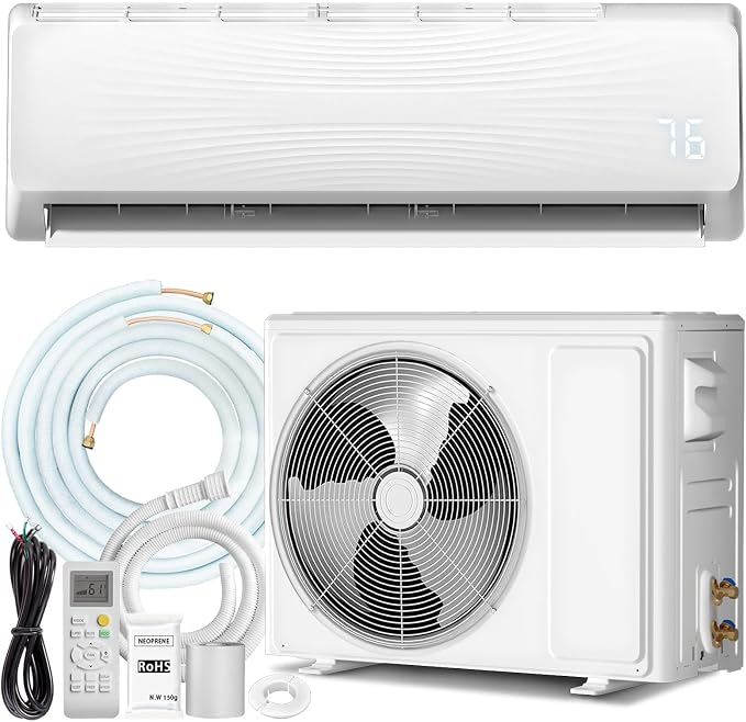 18000 BTU Mini Split AC/Heating System with Inverter, 19 SEER2 230V Energy Efficient Ductless Wall-Mounted Air Conditioner