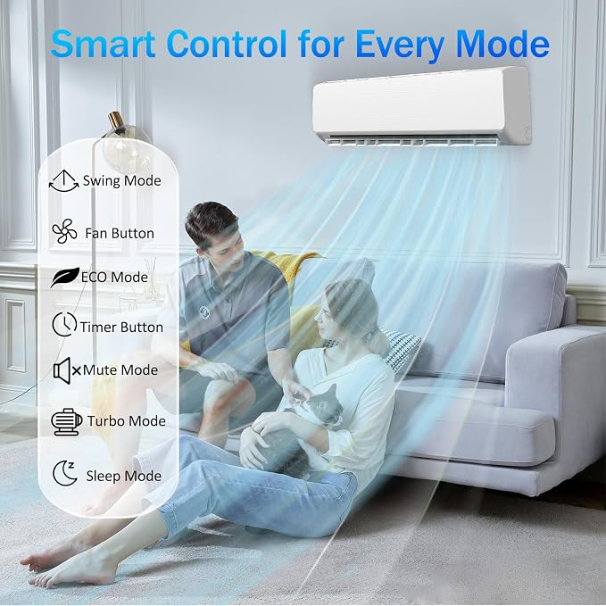 18000 BTU Mini Split AC/Heating System with Inverter, 19 SEER2 230V Energy Efficient Ductless Wall-Mounted Air Conditioner