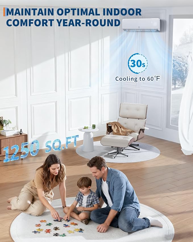 18000 BTU Mini Split Air Conditioner,19 SEER2 Ductless Inverter AC w/ 230V, Cool Up to 1250 Sq. Ft with Heat Pump