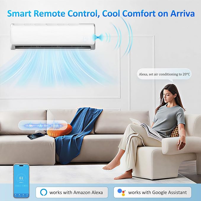 18000 BTU Mini Split Air Conditioner, 19 SEER2 Ductless AC, 230V Inverter System, Alexa Compatible, Cools Up to 1250 Sq. Ft