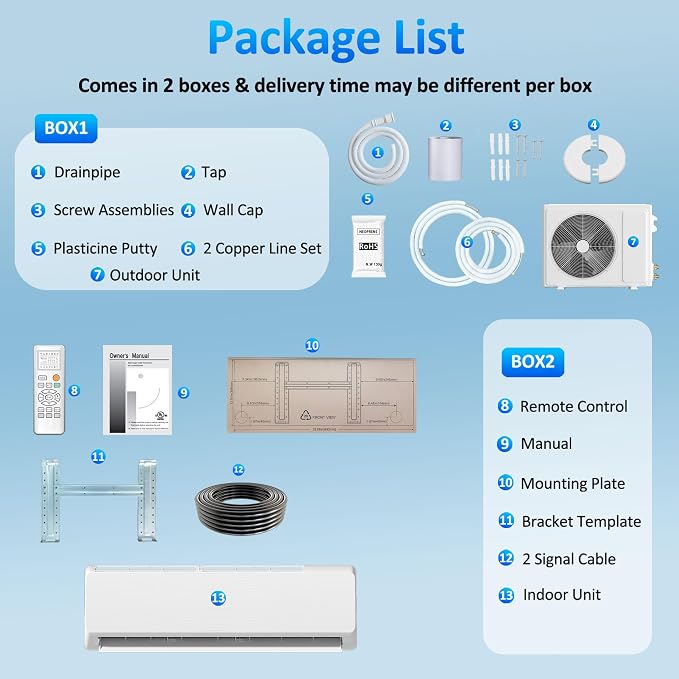 18000 BTU Mini Split Air Conditioner, 19 SEER2 Ductless AC, 230V Inverter System, Alexa Compatible, Cools Up to 1250 Sq. Ft