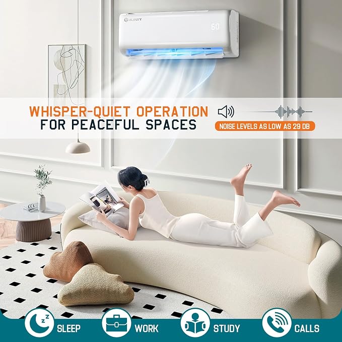 18000 BTU Mini Split Air Conditioner Heat Pump, Ductless Inverter AC, Cools up to 1250 Sq. Ft, Energy-Efficient with