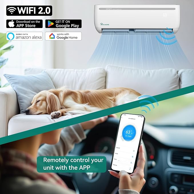 18000 BTU Mini Split Air Conditioner Heat Pump System, 19 SEER2 208-230V Ductless Inverter System with Wi-Fi & Alexa