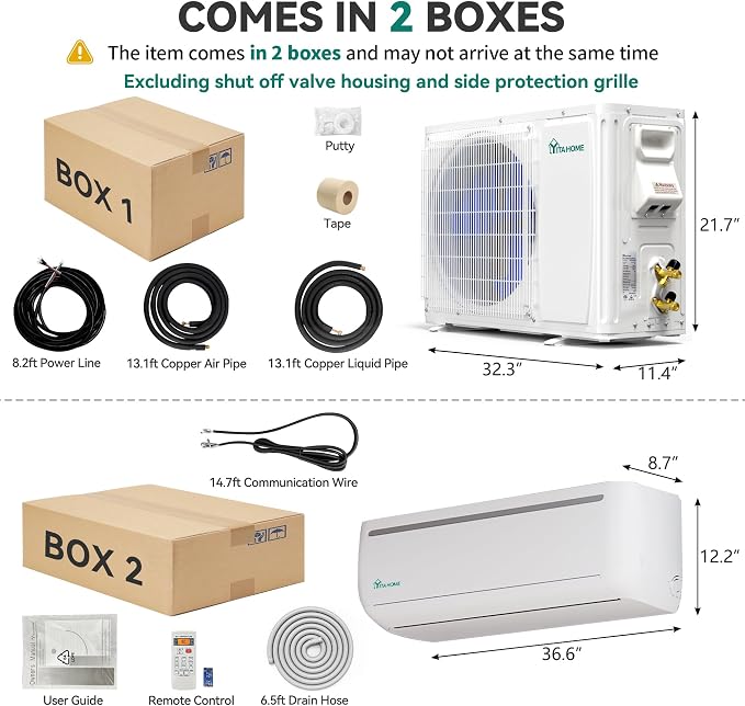 18000 BTU Mini Split Air Conditioner Heat Pump System, 19 SEER2 208-230V Ductless Inverter System with Wi-Fi & Alexa