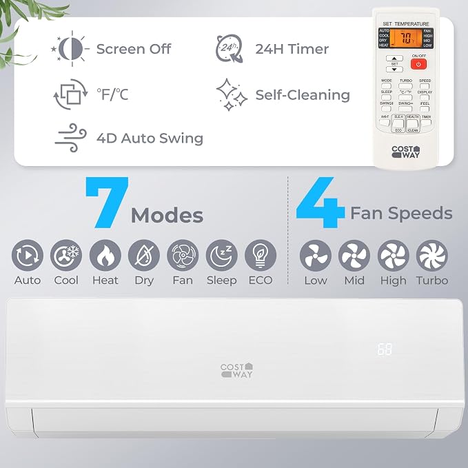 18000 BTU Mini Split Air Conditioner & Heater, 208-230V WiFi Enabled 25 SEER2 Ductless Inverter AC Unit, Works w/Alexa, Cools