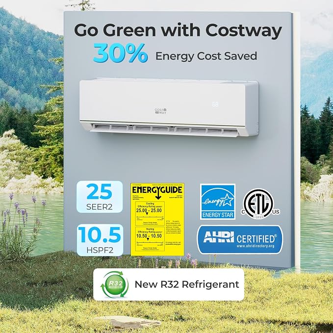 18000 BTU Mini Split Air Conditioner & Heater, 208-230V WiFi Enabled 25 SEER2 Ductless Inverter AC Unit, Works w/Alexa, Cools