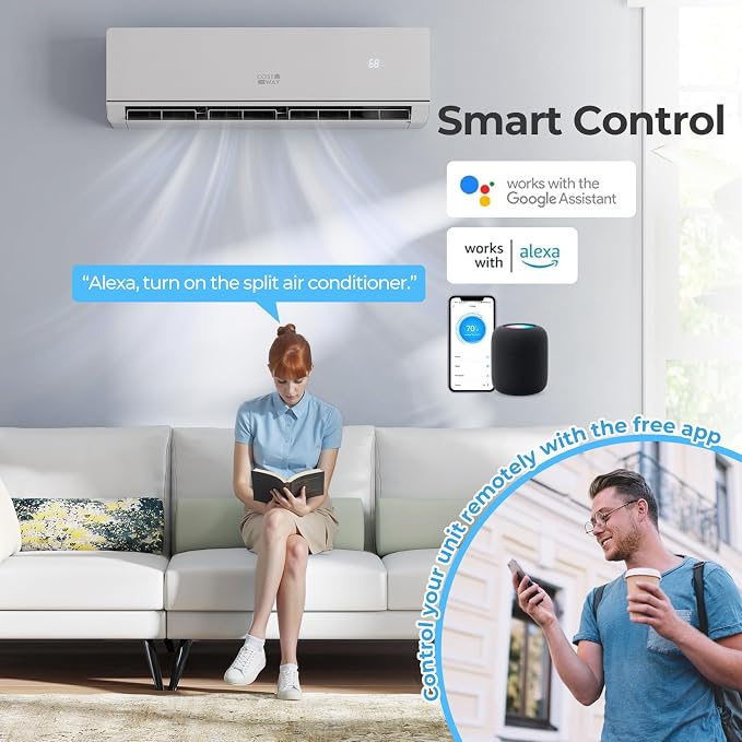 18000 BTU Mini Split Air Conditioner & Heater, 208-230V WiFi Enabled 25 SEER2 Ductless Inverter AC Unit, Works w/Alexa, Cools
