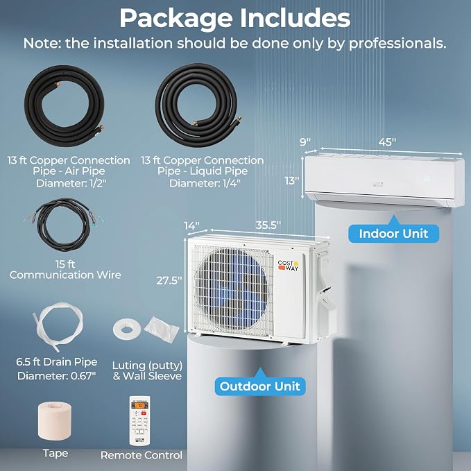18000 BTU Mini Split Air Conditioner & Heater, 208-230V WiFi Enabled 25 SEER2 Ductless Inverter AC Unit, Works w/Alexa, Cools
