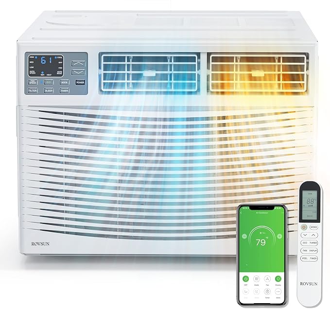 18000 BTU Window Air Conditioner with Heat, Window AC Unit & Heater Combo with APP & Voice Smart Control, Timer Function &