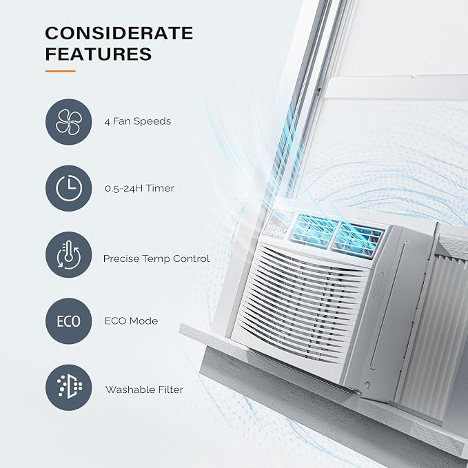 18000 BTU Window Air Conditioner with Heat, Window AC Unit & Heater Combo with APP & Voice Smart Control, Timer Function &