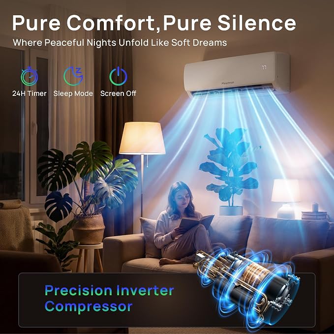 18000BTU Mini Split AC/Heating System,230V 19 SEER2 Energy Efficient Mini Split Air Conditioner with Heat Pump,Cools Up